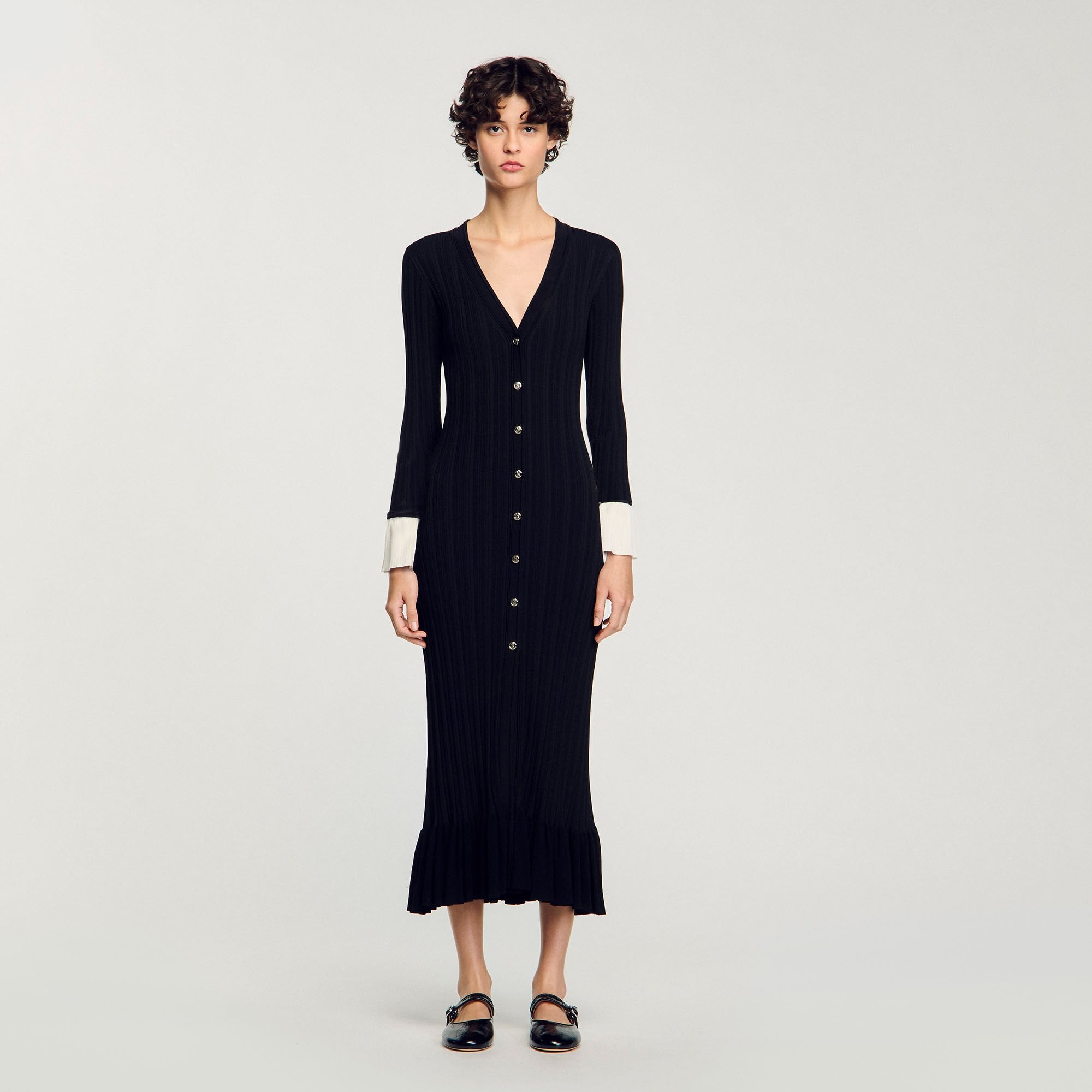 Sandro / Two-tone knit maxi dress Black