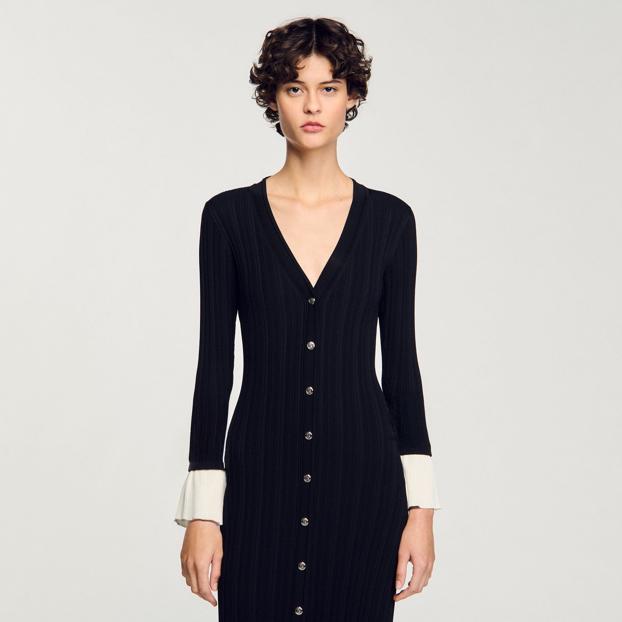 Sandro / Two-tone knit maxi dress Black
