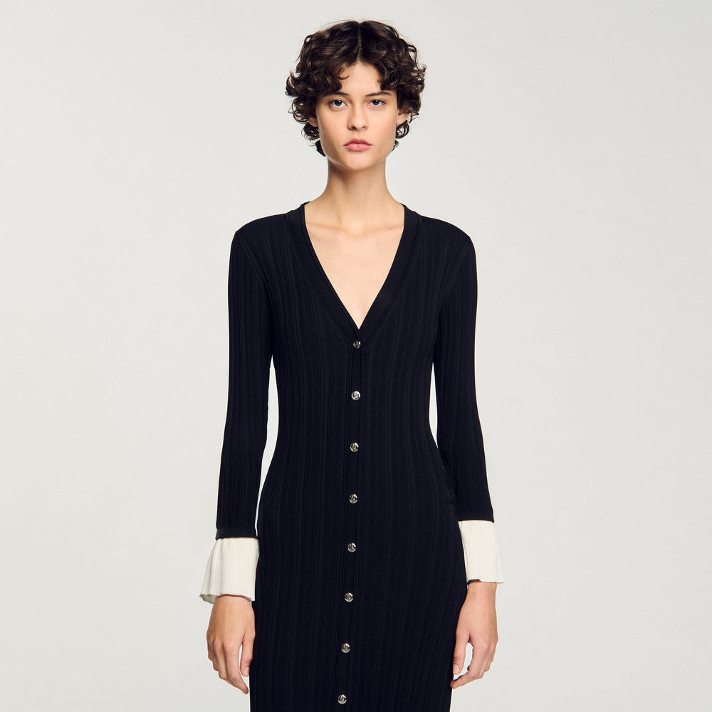 Sandro / Two-tone knit maxi dress Black