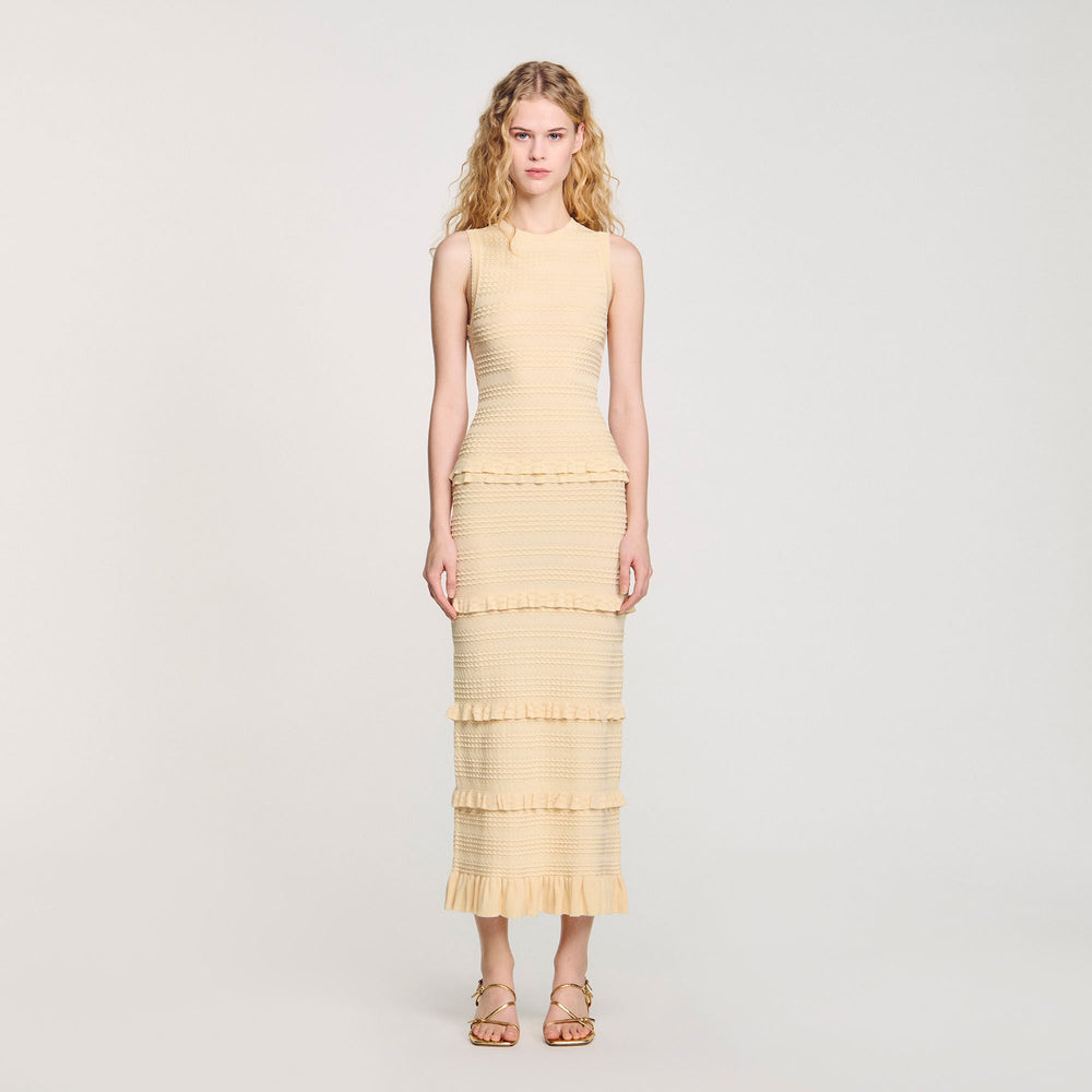 Sandro / Ruffled knit maxi dress Ecru