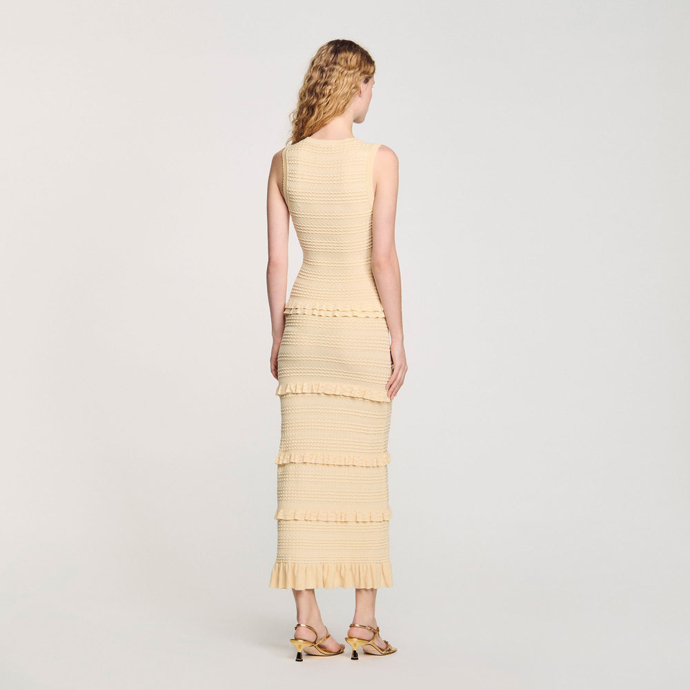 Sandro / Ruffled knit maxi dress Ecru