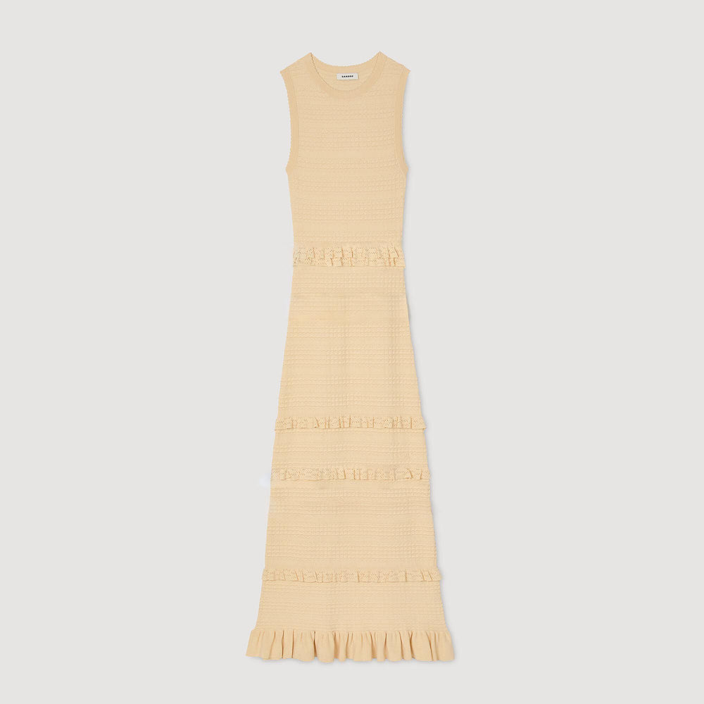 Sandro / Ruffled knit maxi dress Ecru