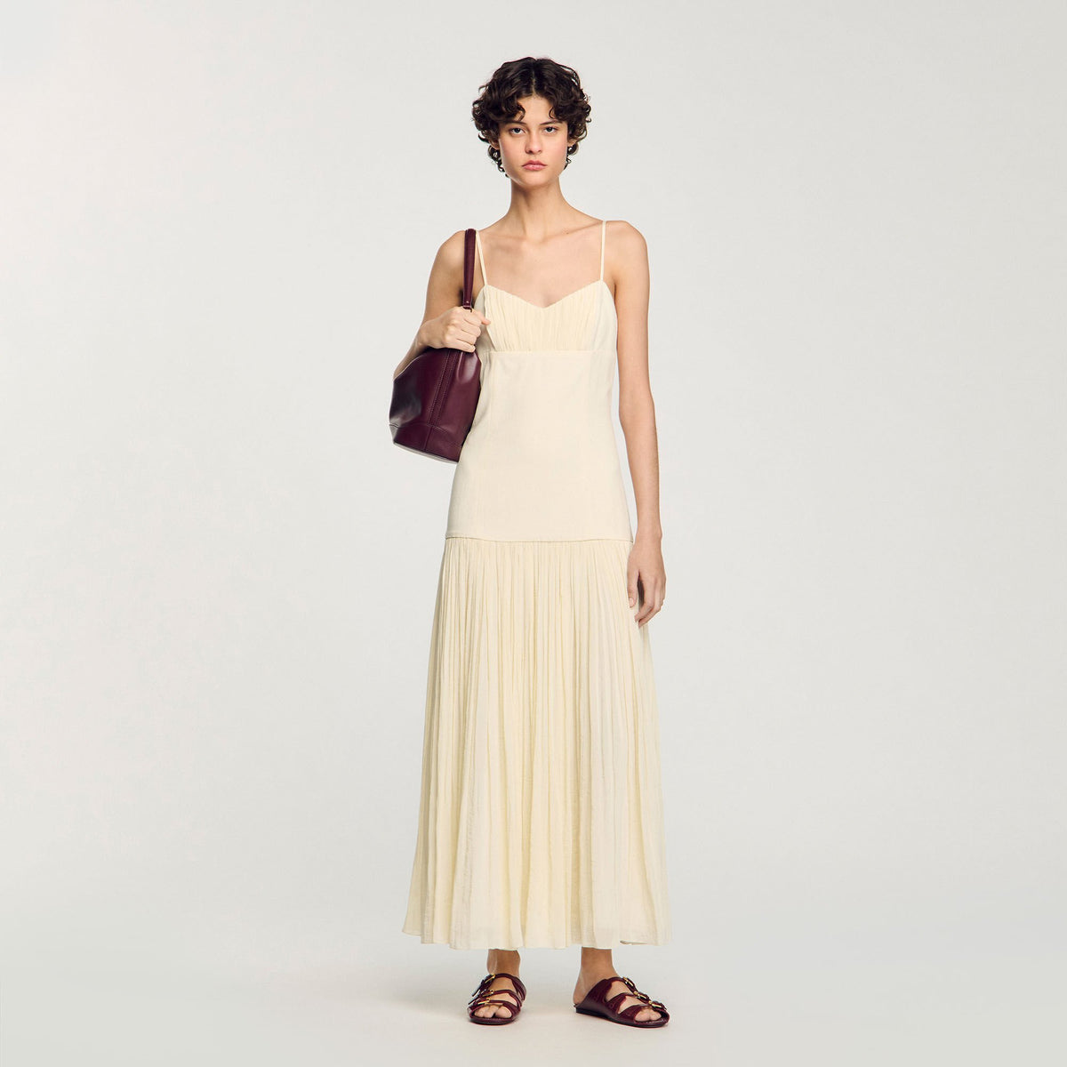 Sandro / Pleated maxi dress Ecru