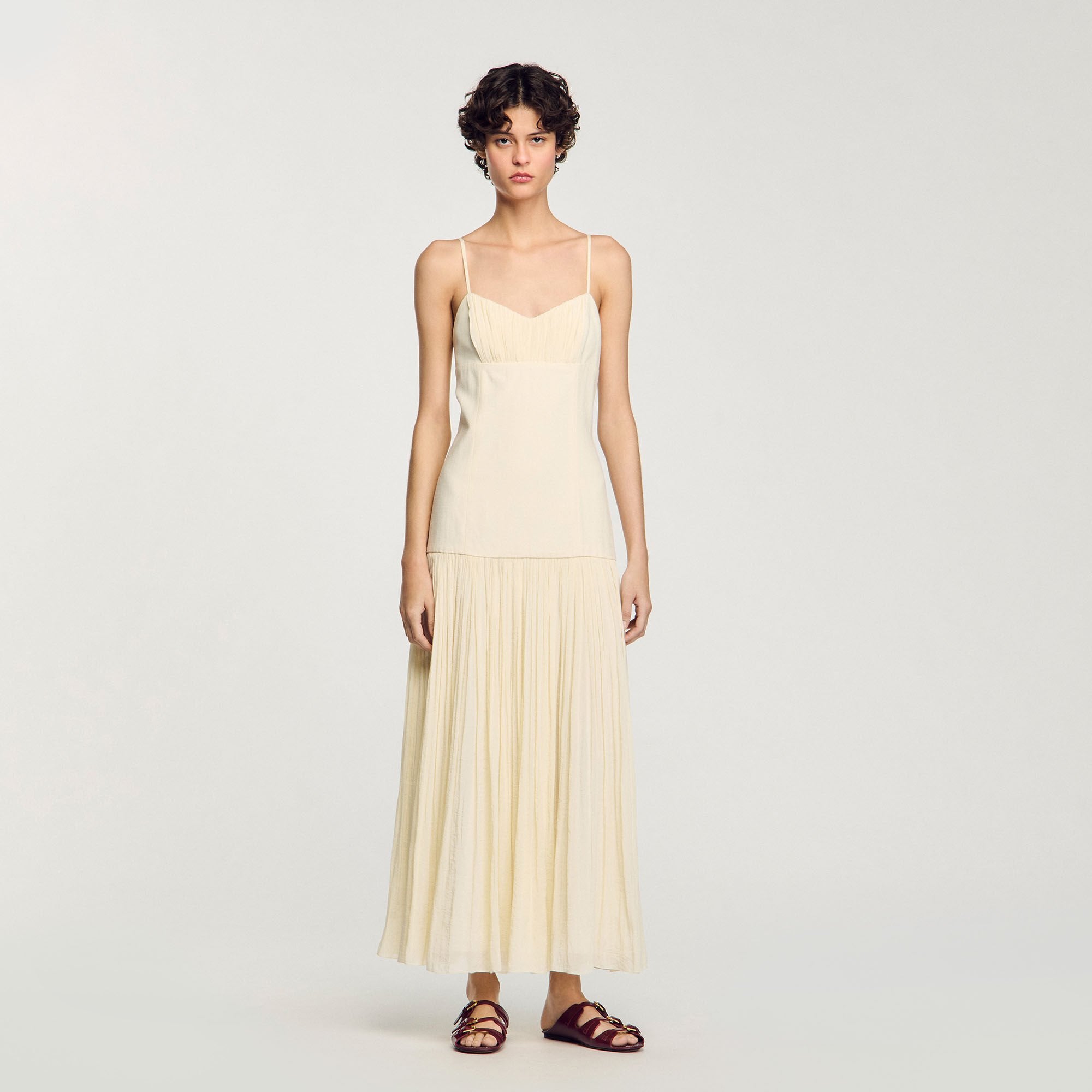 Sandro / Pleated maxi dress Ecru