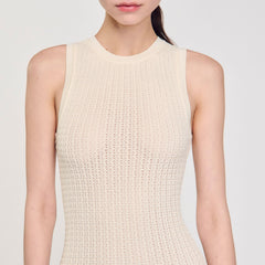 Sandro / Mini knit dress with ruffle Ecru