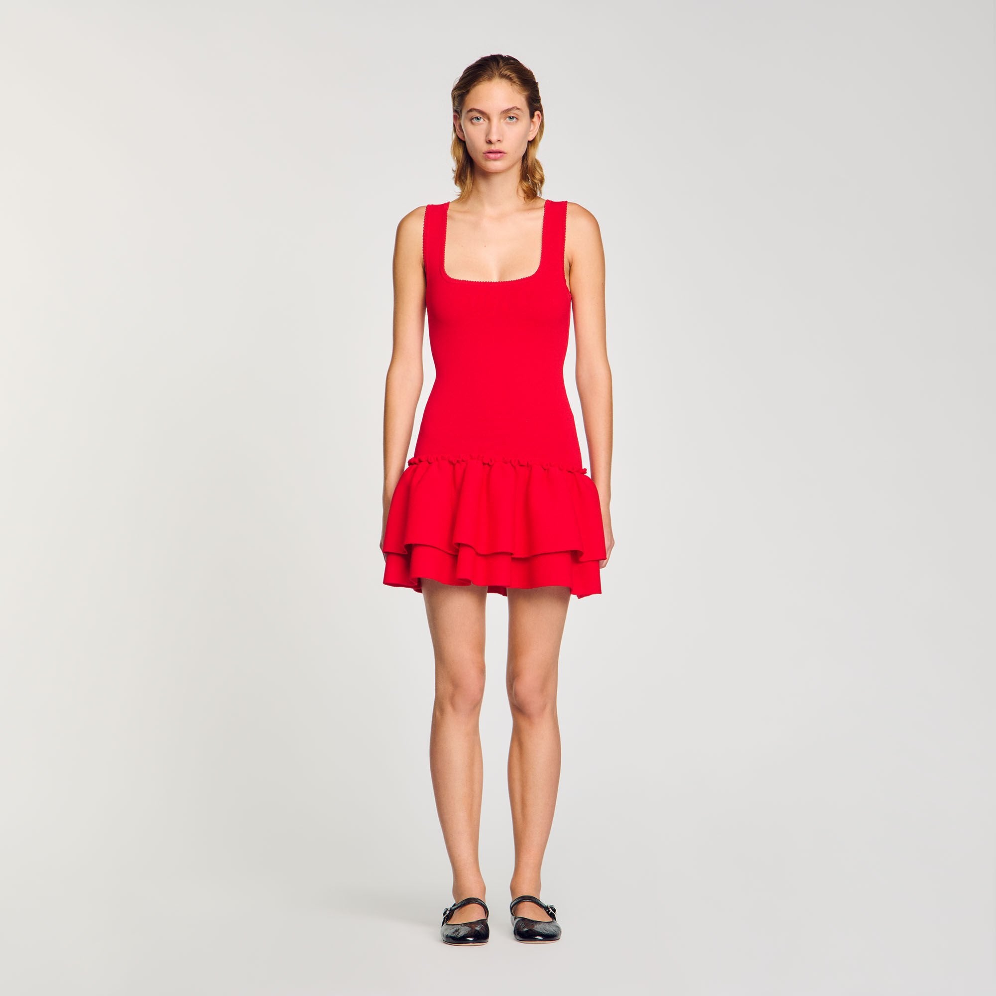 Sandro / Mini knit dress with ruffles Red