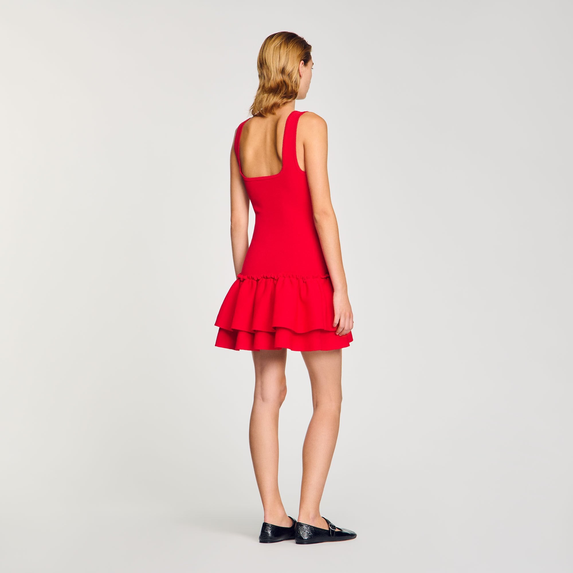 Sandro / Mini knit dress with ruffles Red