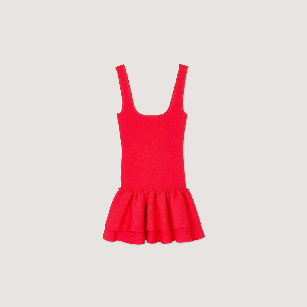 Sandro / Mini knit dress with ruffles Red