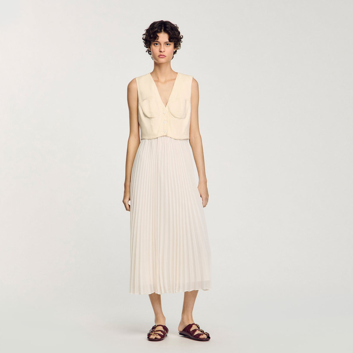 Sandro / Pleated maxi dress Ecru