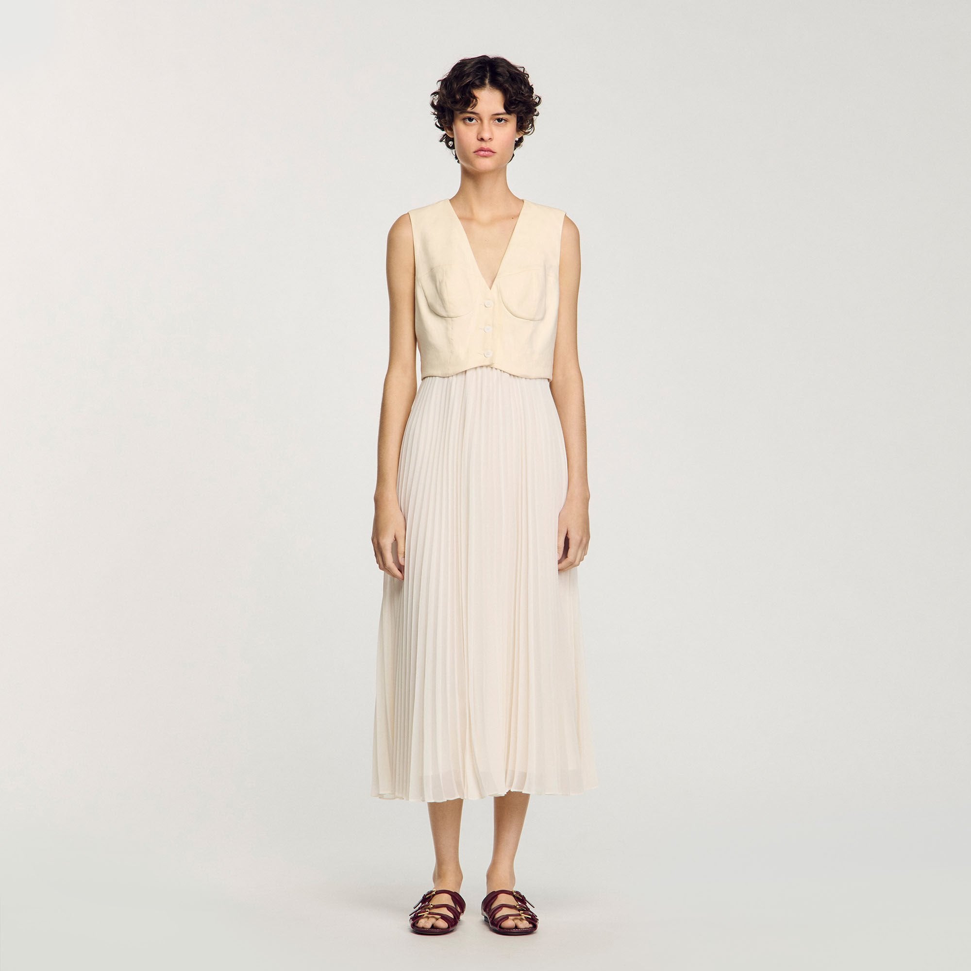 Sandro / Pleated maxi dress Ecru