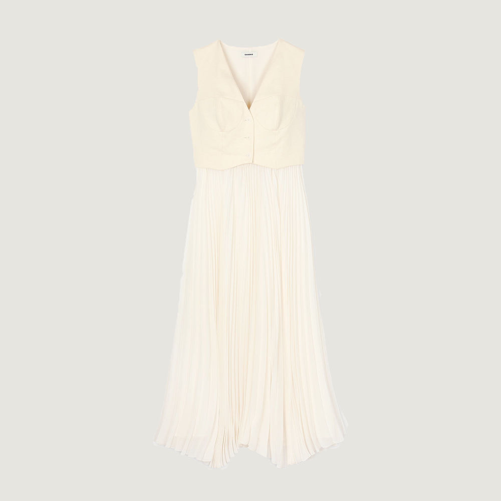 Sandro / Pleated maxi dress Ecru