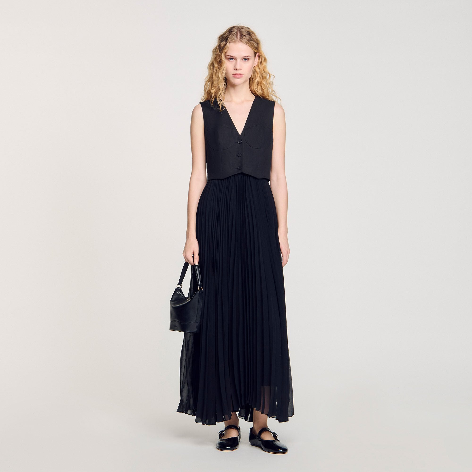 Sandro / Pleated maxi dress Black