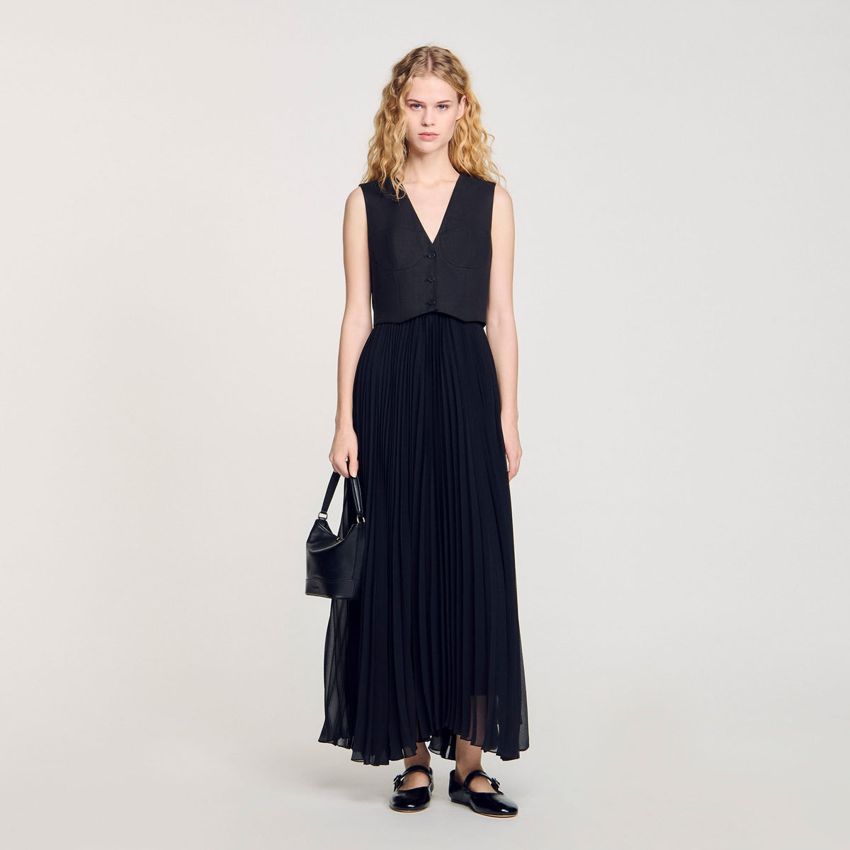 Sandro / Pleated maxi dress Black