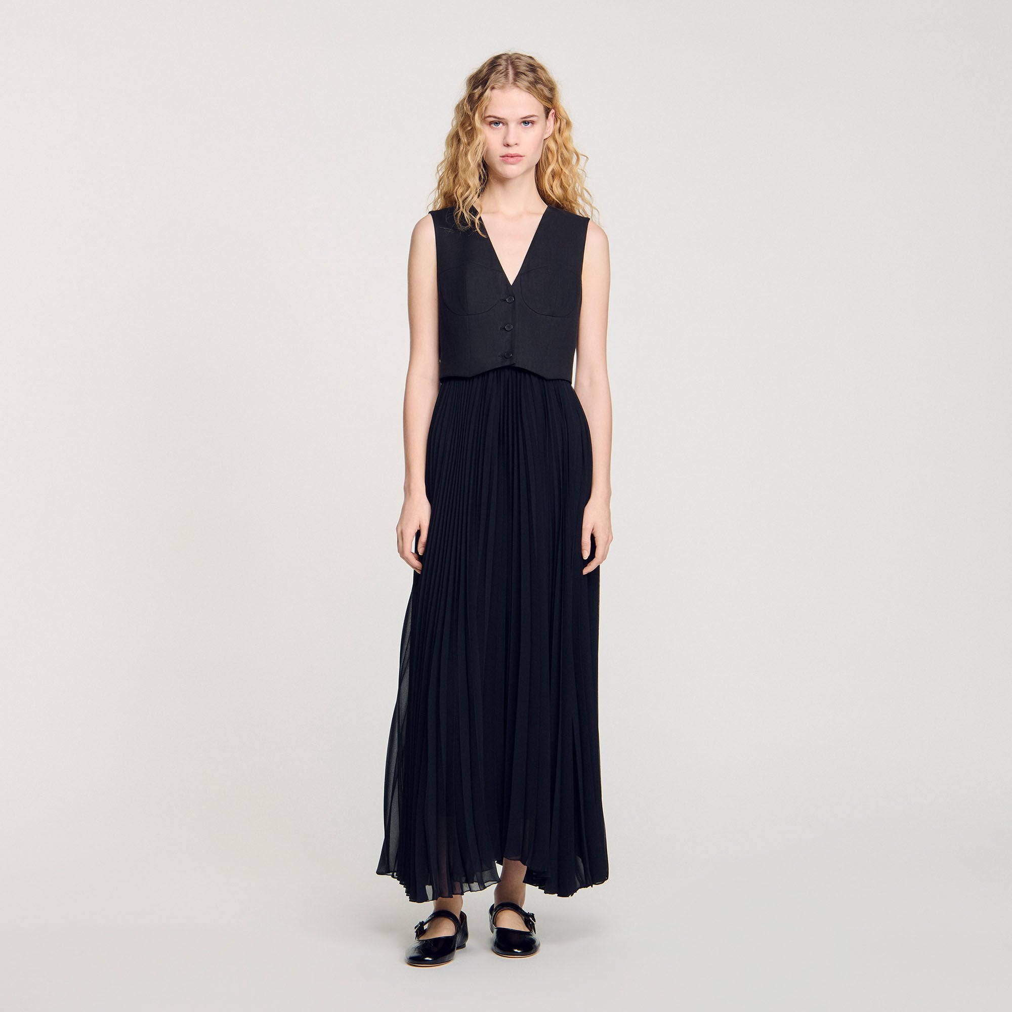 Sandro / Pleated maxi dress Black