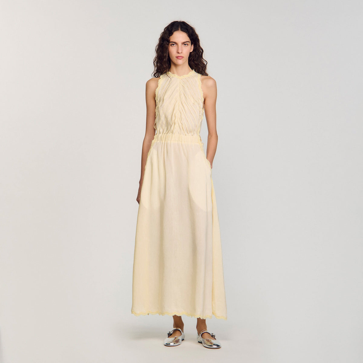 Sandro / Maxi dress with lace details Light Yellow