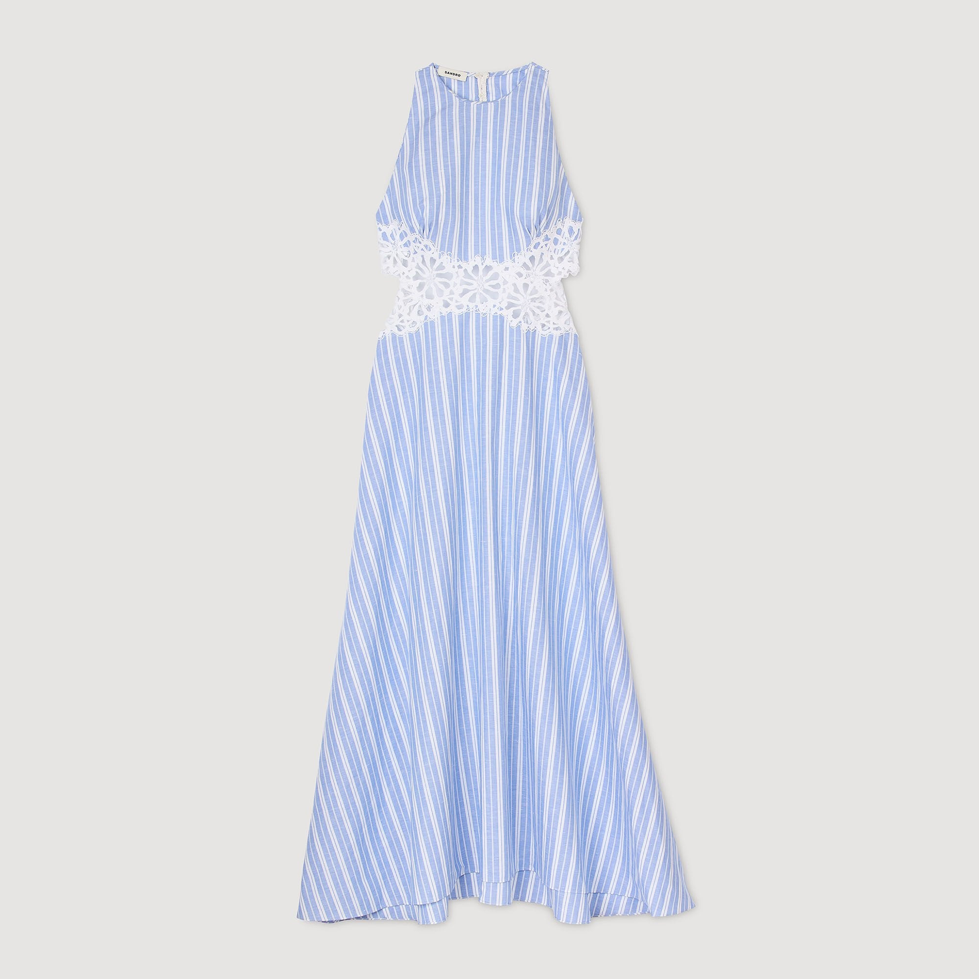 Sandro / Striped maxi dress with lace Blu / White