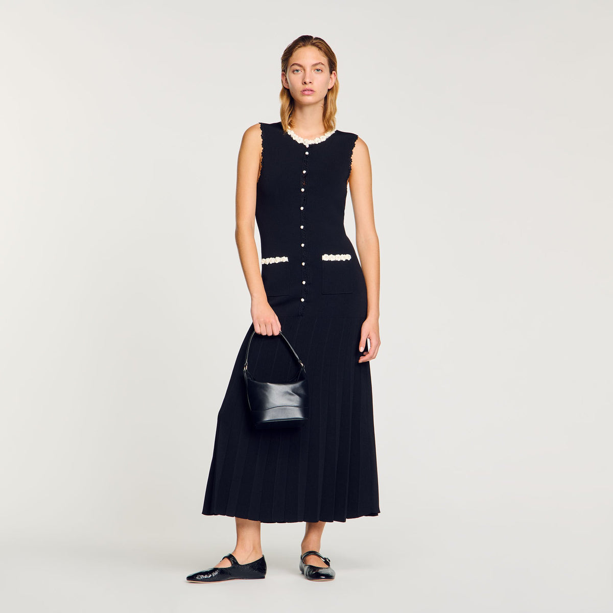 Sandro / Maxi dress with crochet detailing Black