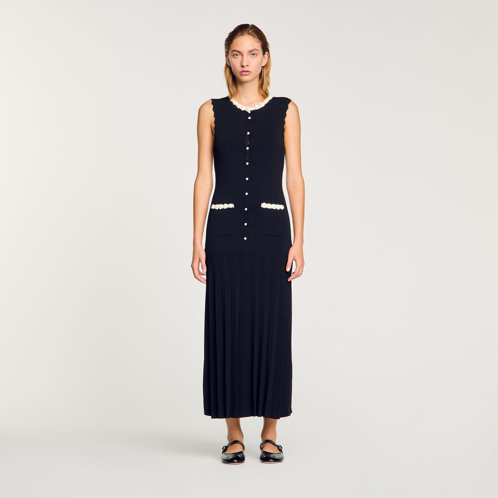 Sandro / Maxi dress with crochet detailing Black