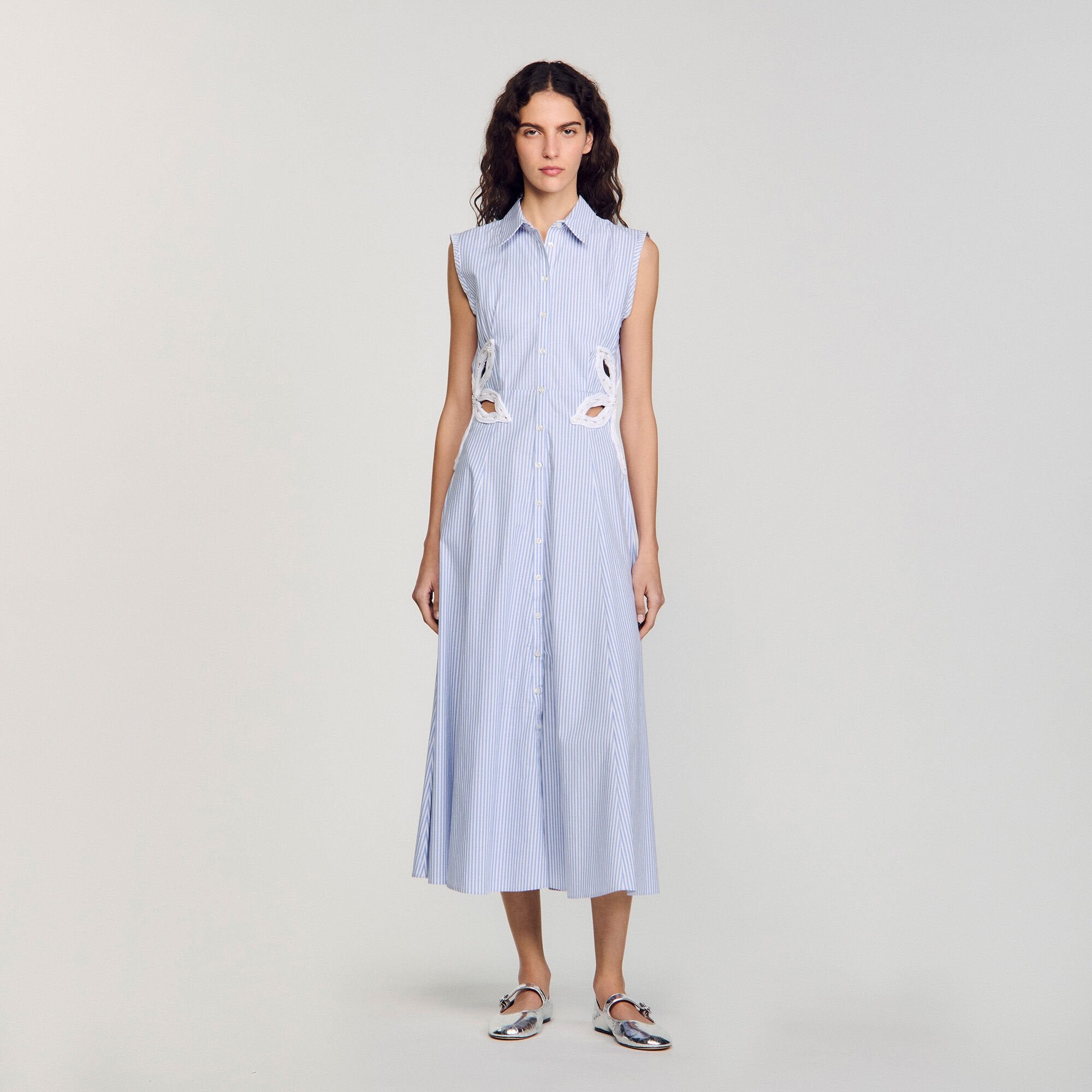 Sandro / Striped embroidered maxi dress Sky Blue
