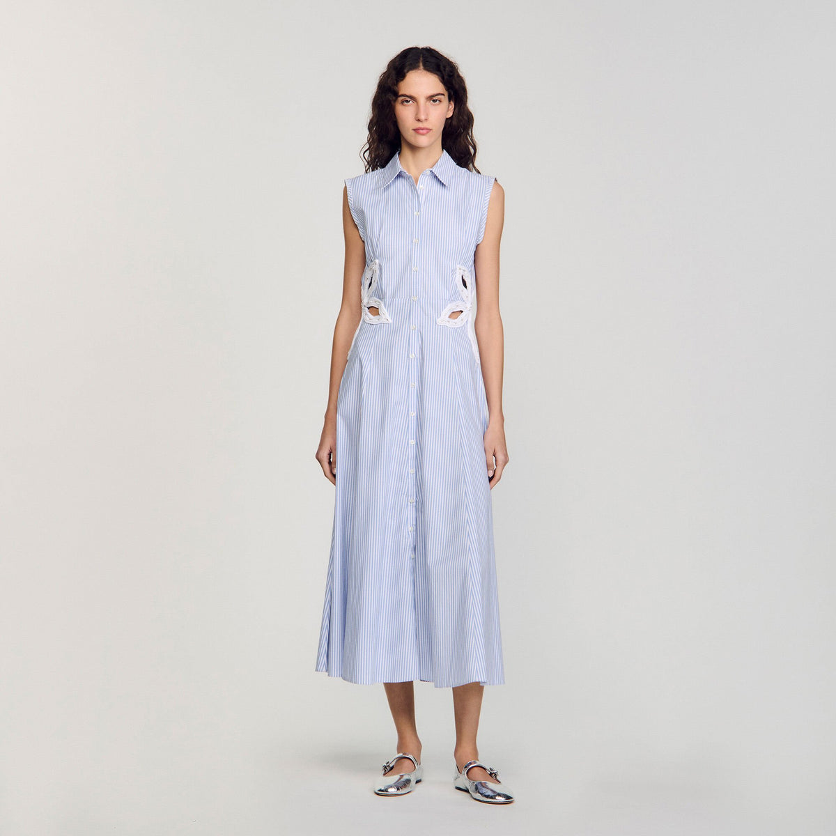 Sandro / Striped embroidered maxi dress Sky Blue