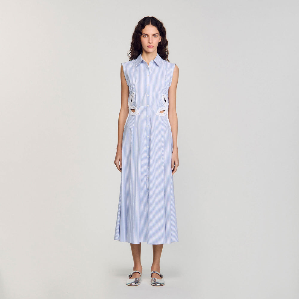 Sandro / Striped embroidered maxi dress Sky Blue