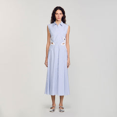 Sandro / Striped embroidered maxi dress Sky Blue