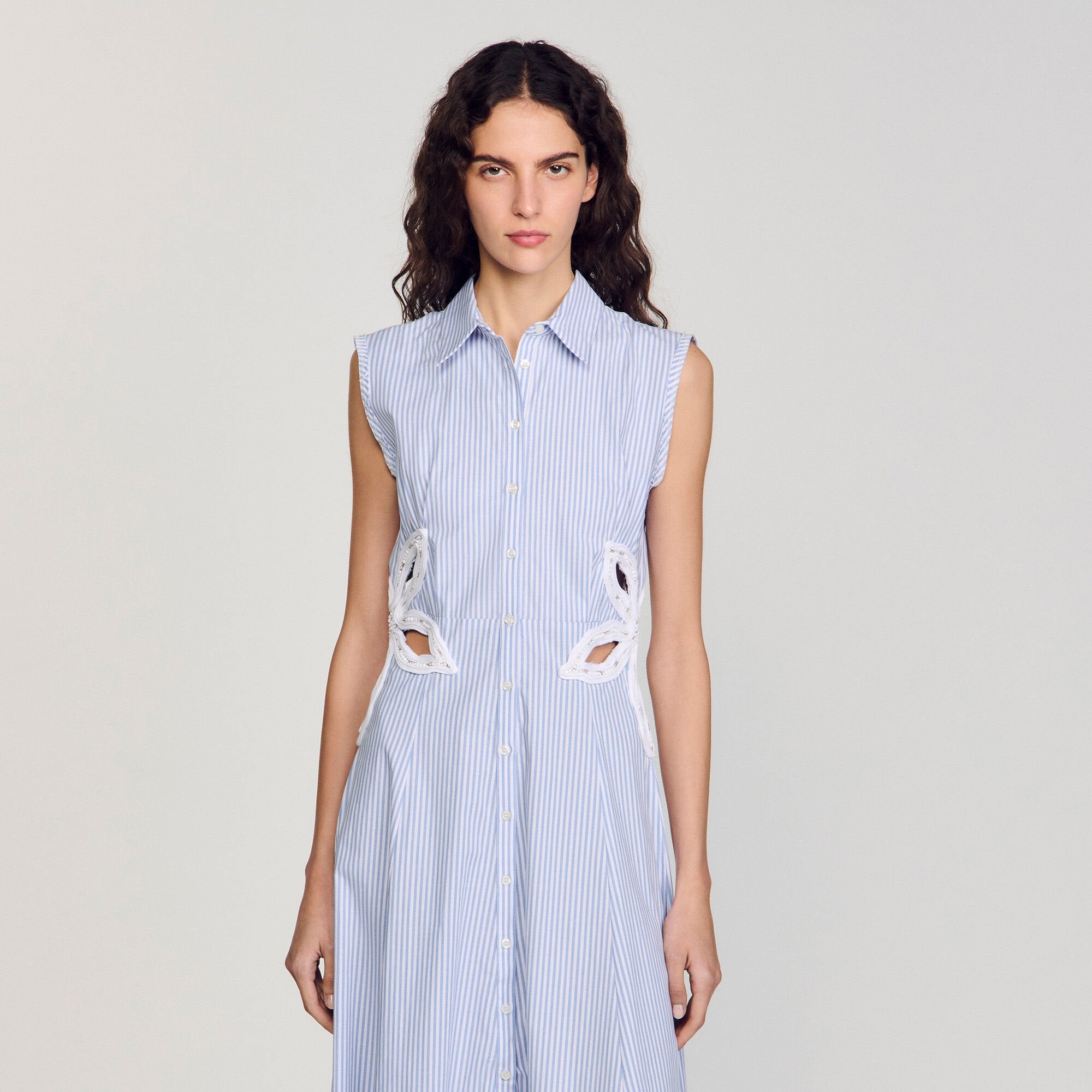 Sandro / Striped embroidered maxi dress Sky Blue