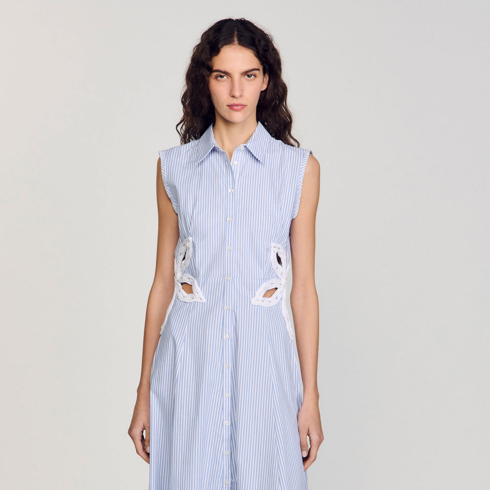 Sandro / Striped embroidered maxi dress Sky Blue