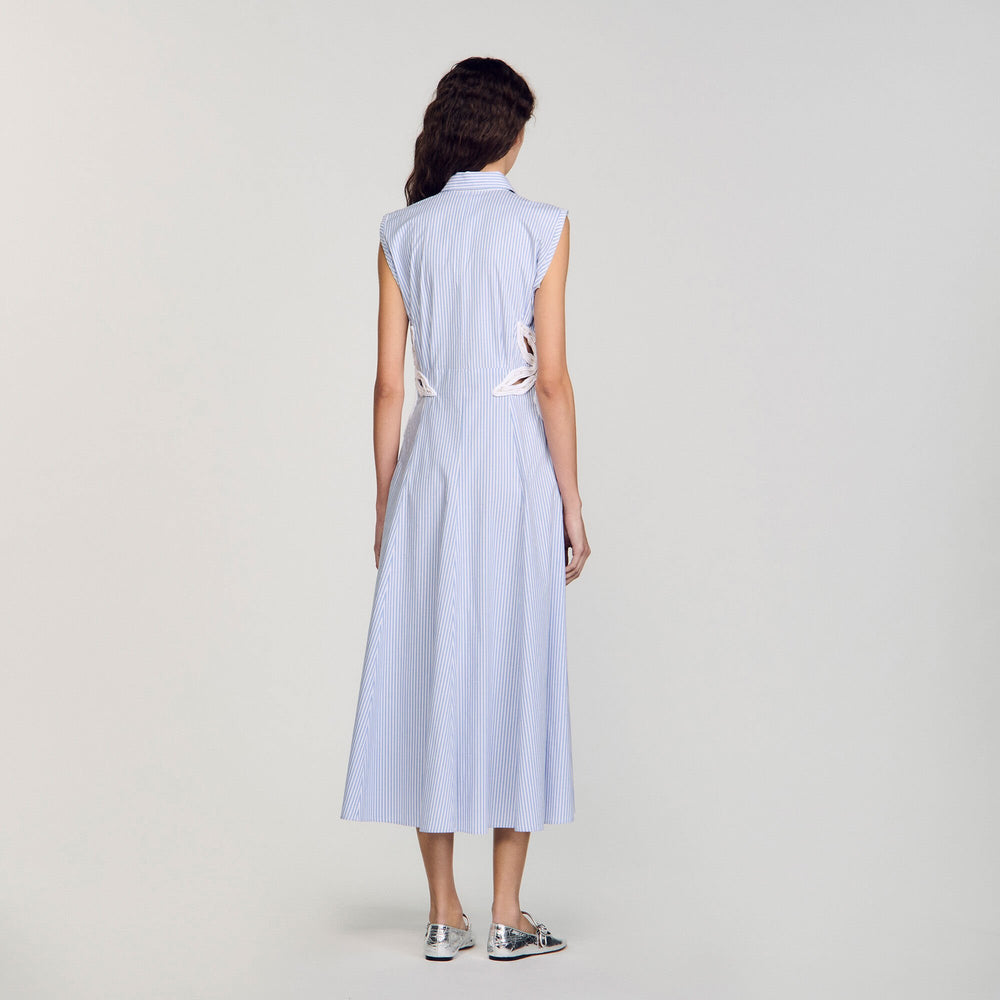 Sandro / Striped embroidered maxi dress Sky Blue