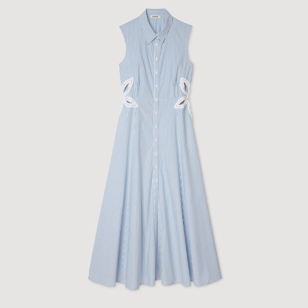 Sandro / Striped embroidered maxi dress Sky Blue