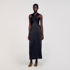 Sandro / Slit satin-effect maxi dress Black