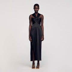 Sandro / Slit satin-effect maxi dress Black