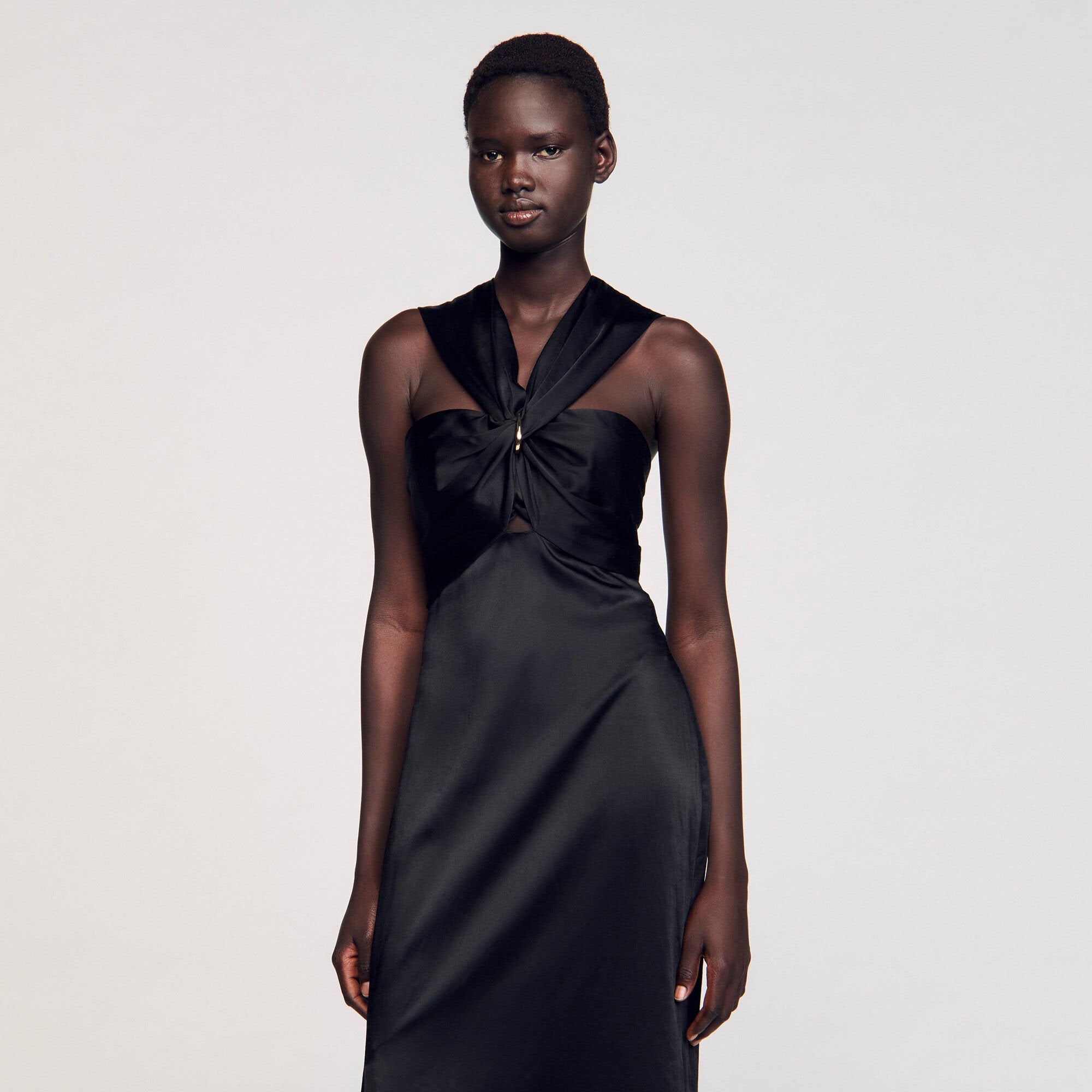 Sandro / Slit satin-effect maxi dress Black