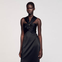 Sandro / Slit satin-effect maxi dress Black