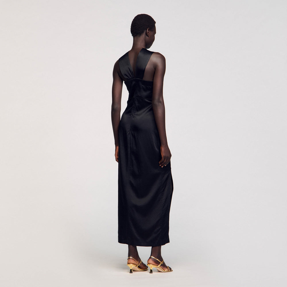 Sandro / Slit satin-effect maxi dress Black