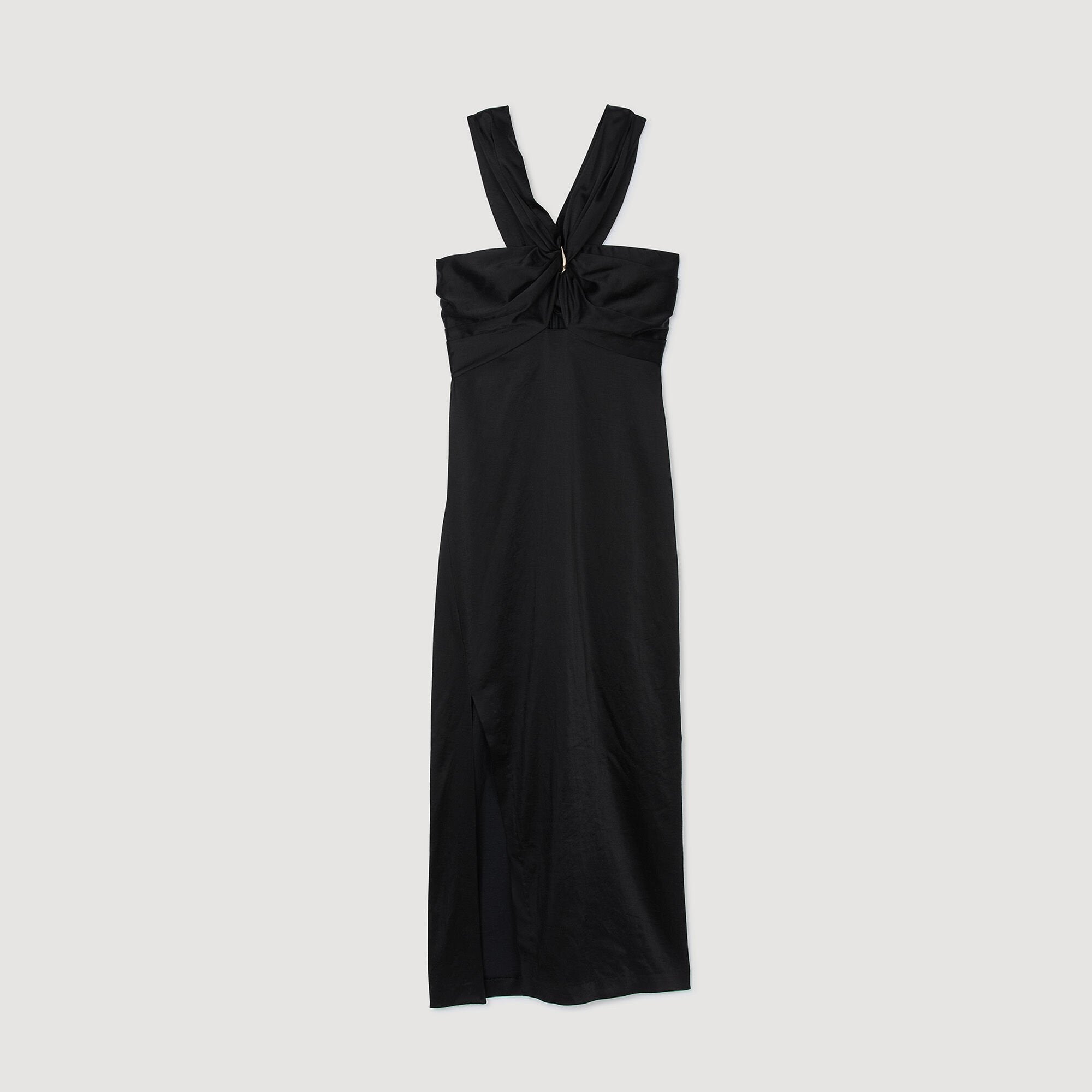 Sandro / Slit satin-effect maxi dress Black