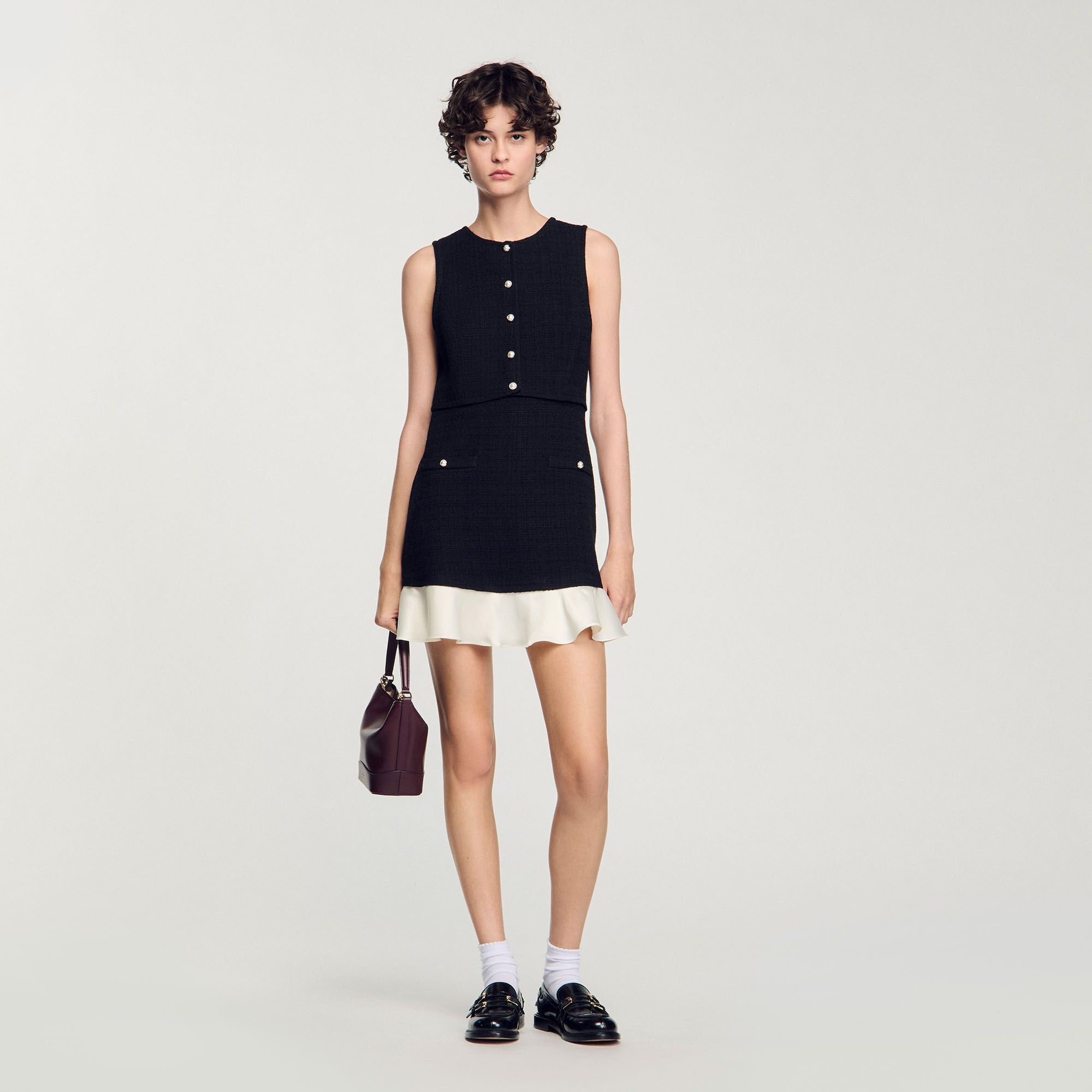 Sandro / Two-tone tweed mini dress Black