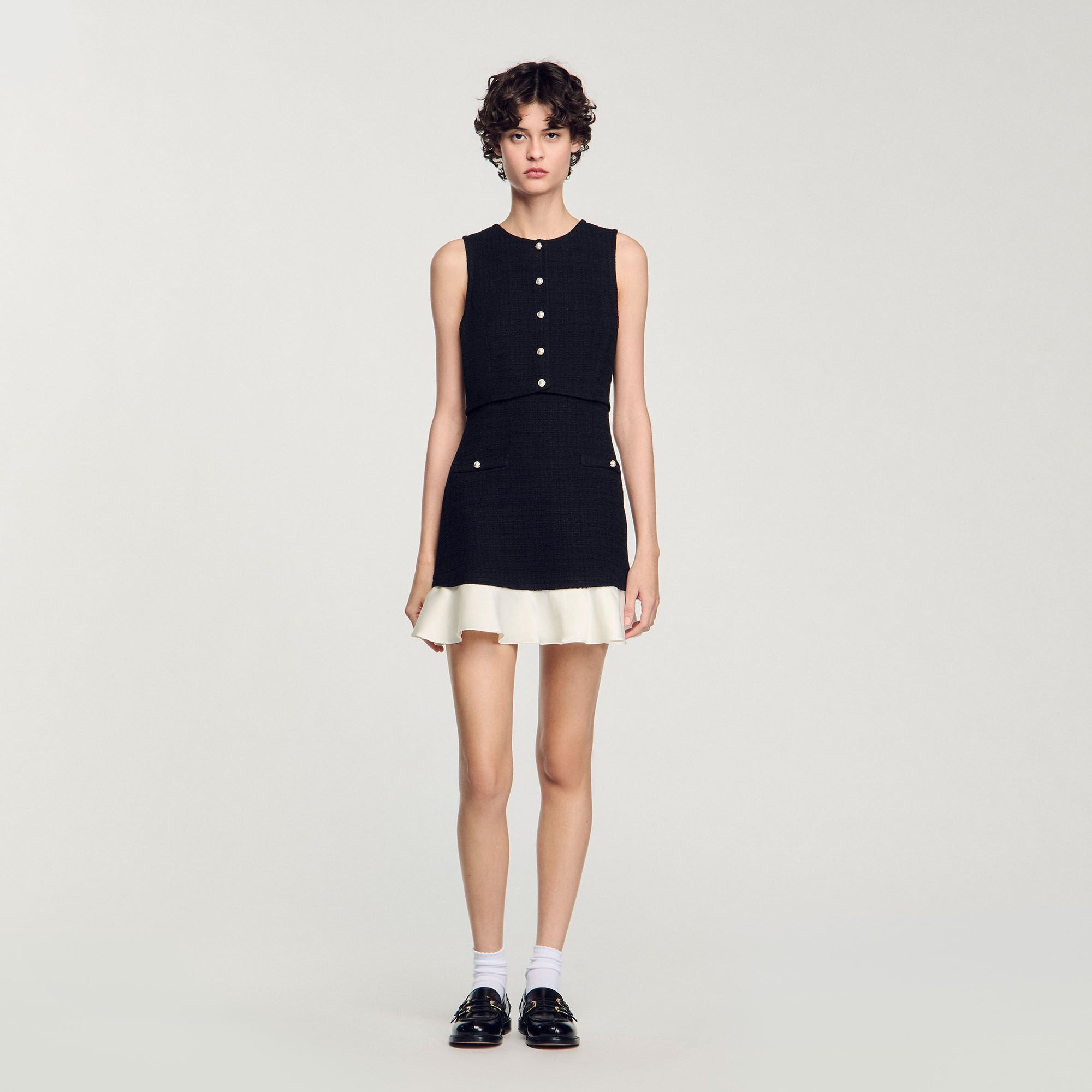 Sandro / Two-tone tweed mini dress Black