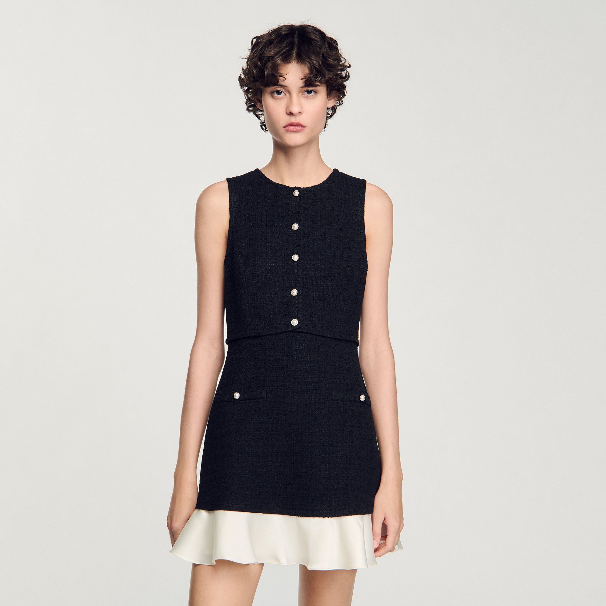 Sandro / Two-tone tweed mini dress Black