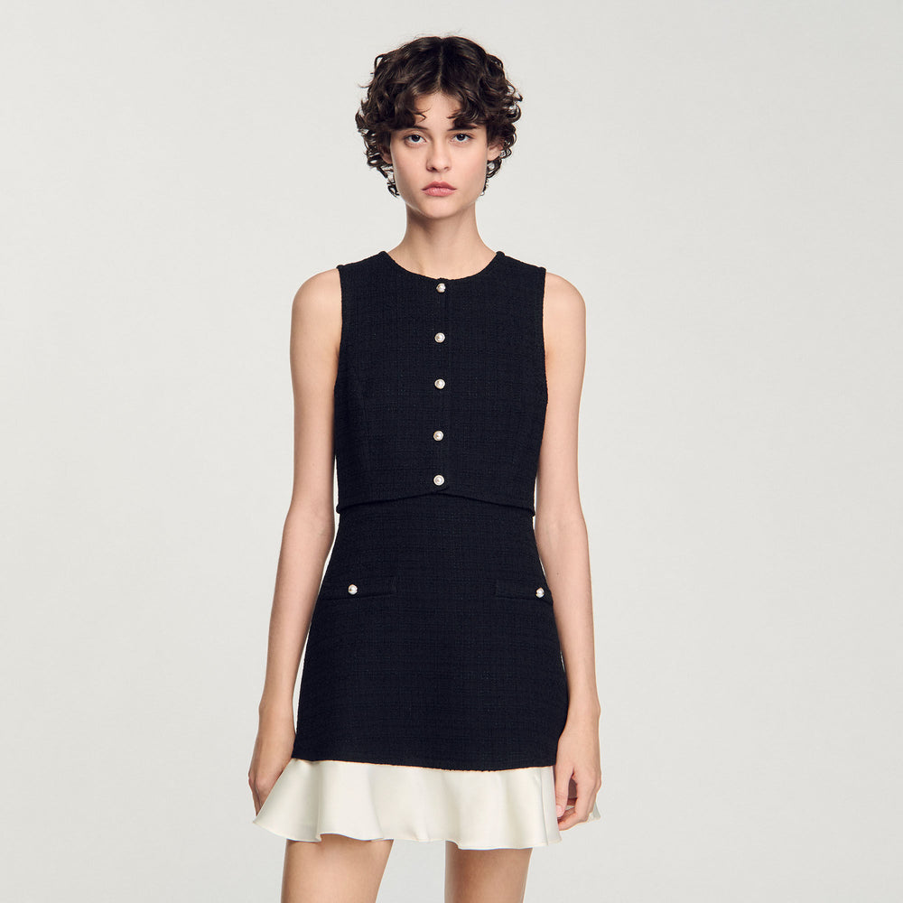 Sandro / Two-tone tweed mini dress Black