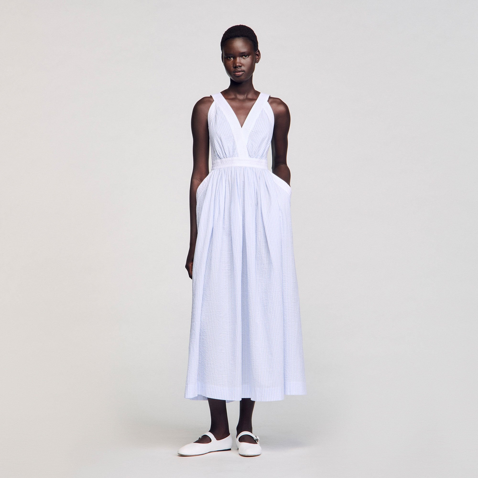 Sandro / Maxi striped dress Ciel / Blanc