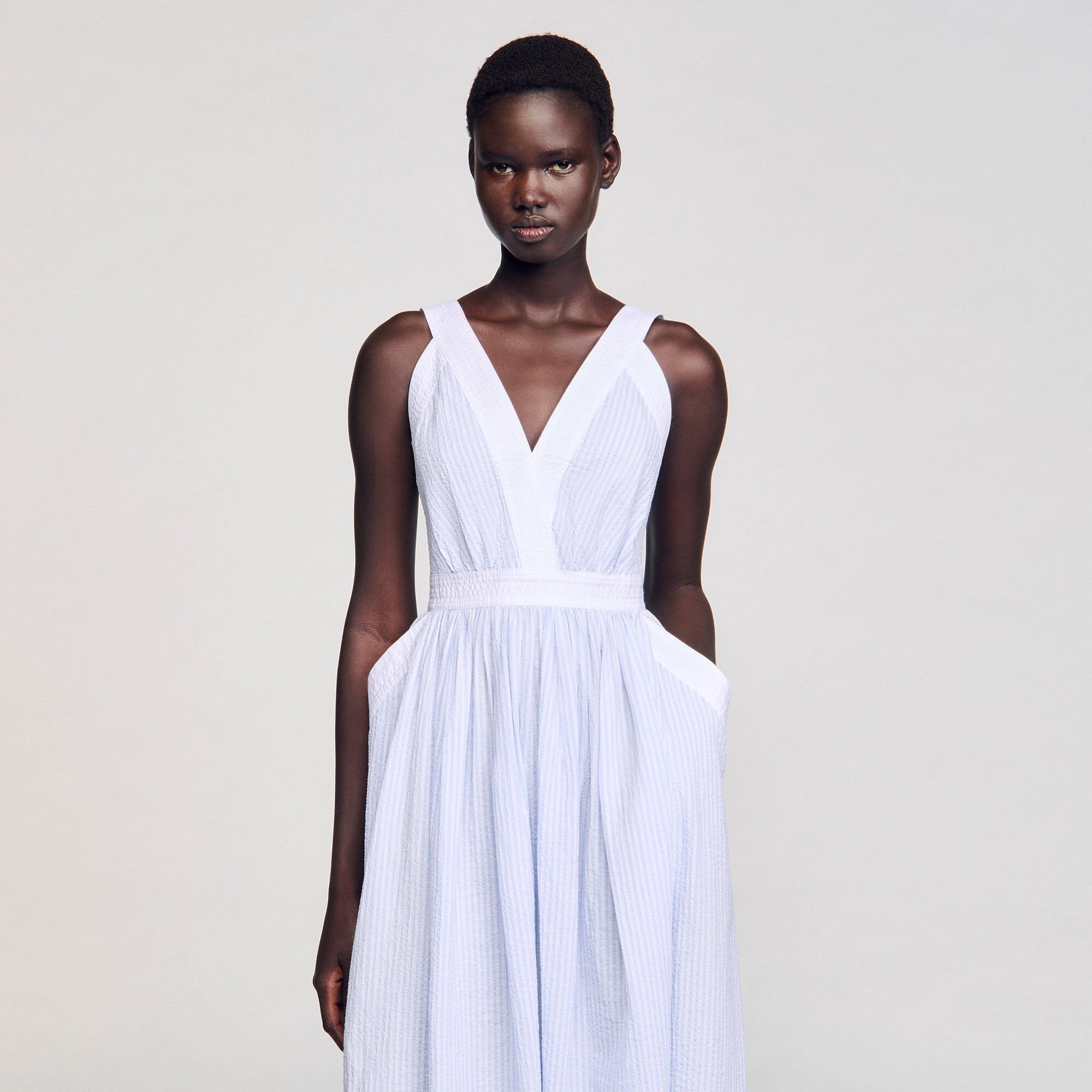 Sandro / Maxi striped dress Ciel / Blanc