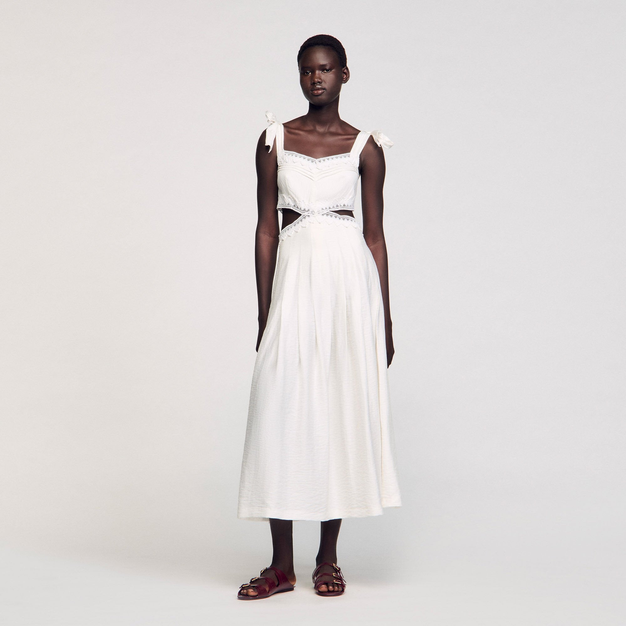 Sandro / Lace trim maxi dress White