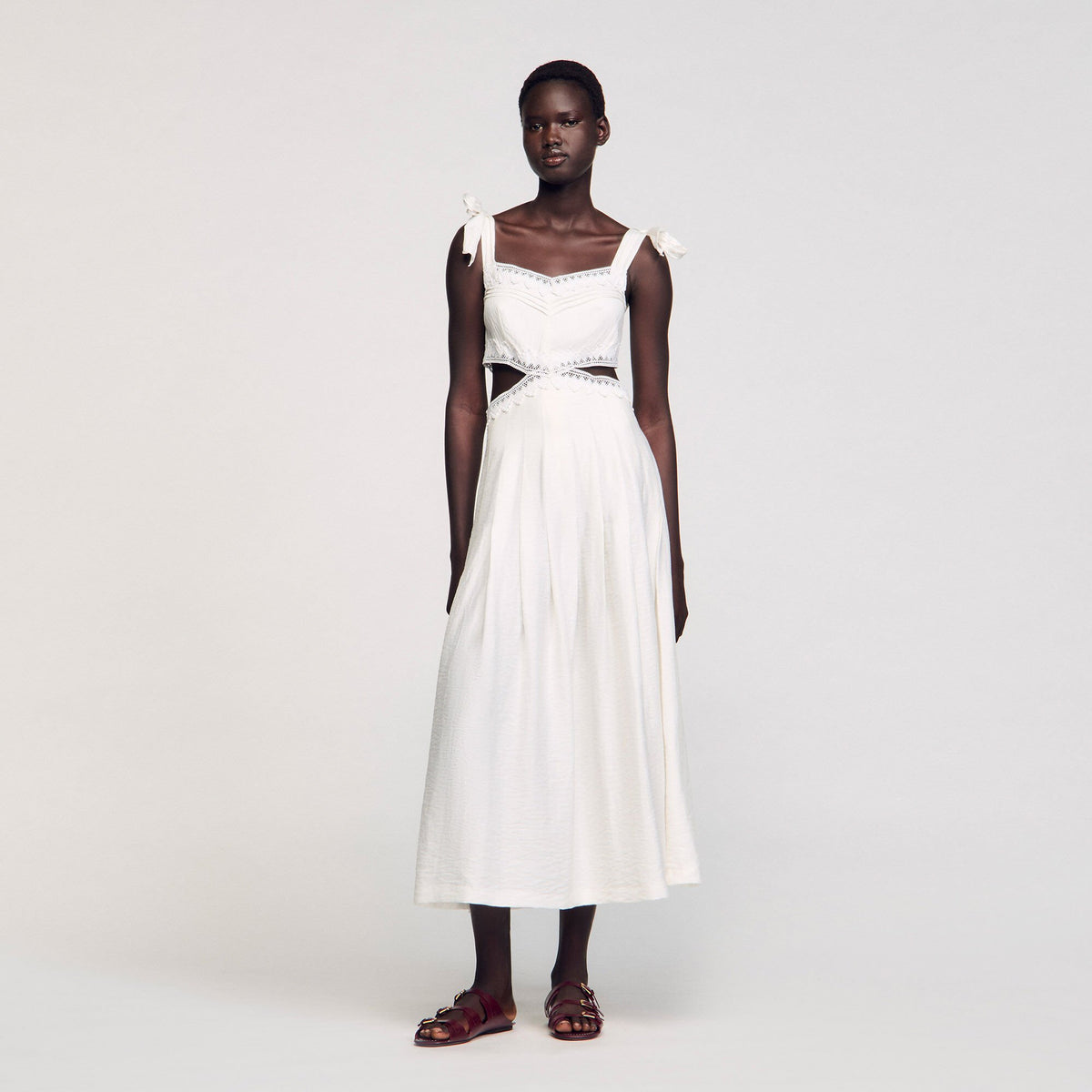 Sandro / Lace trim maxi dress White