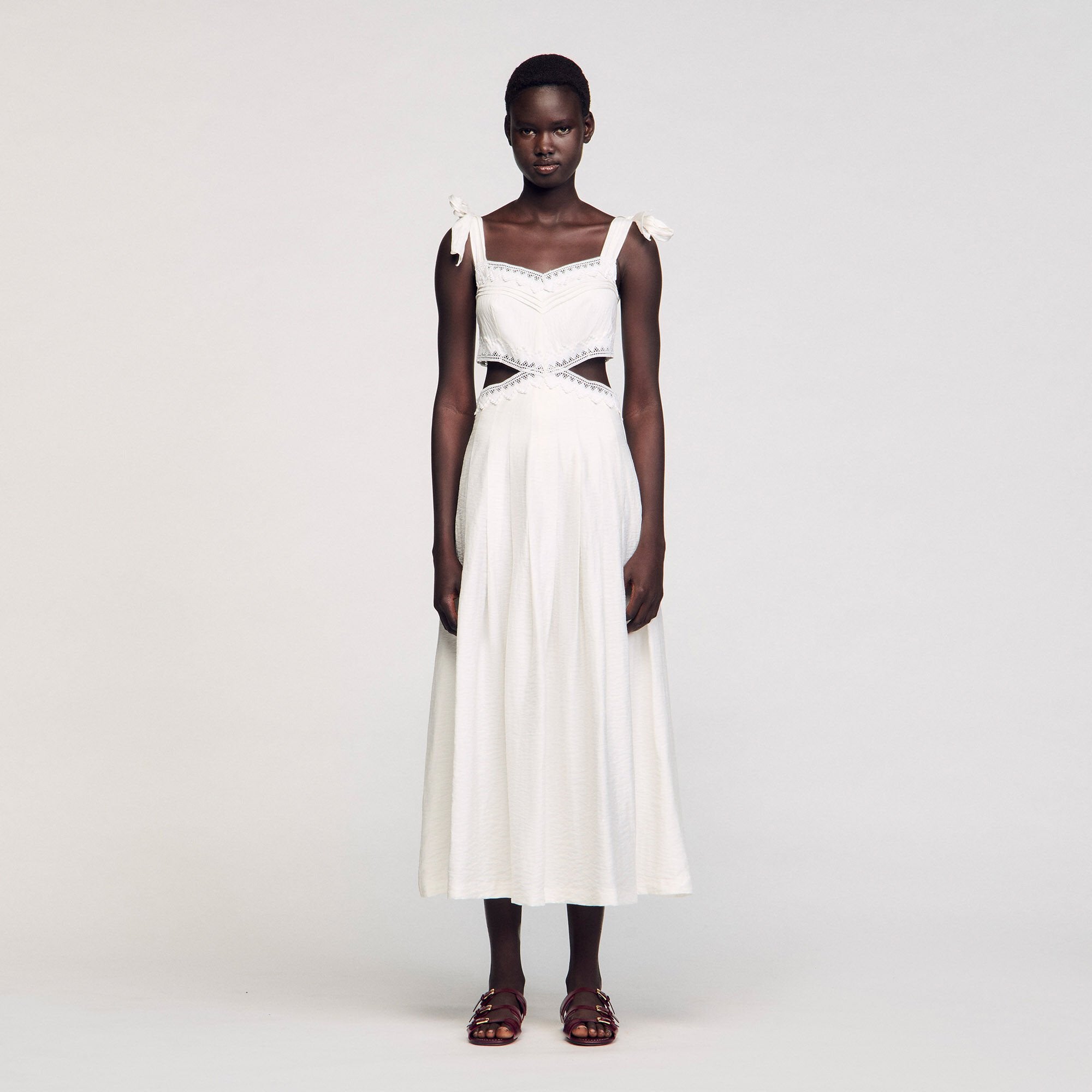 Sandro / Lace trim maxi dress White