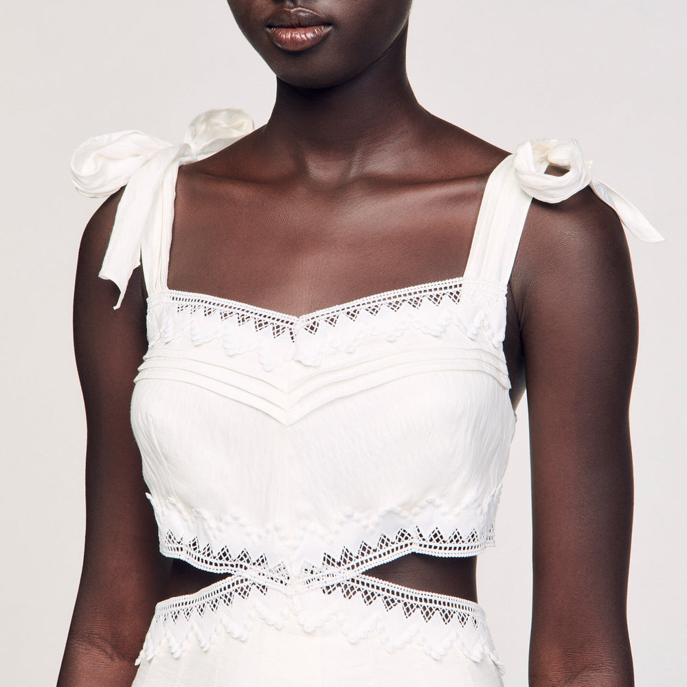 Sandro / Lace trim maxi dress White