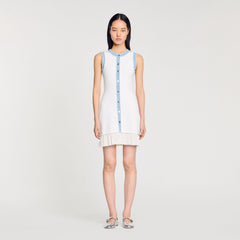 Sandro / Mini knit dress with ruffles Ecru