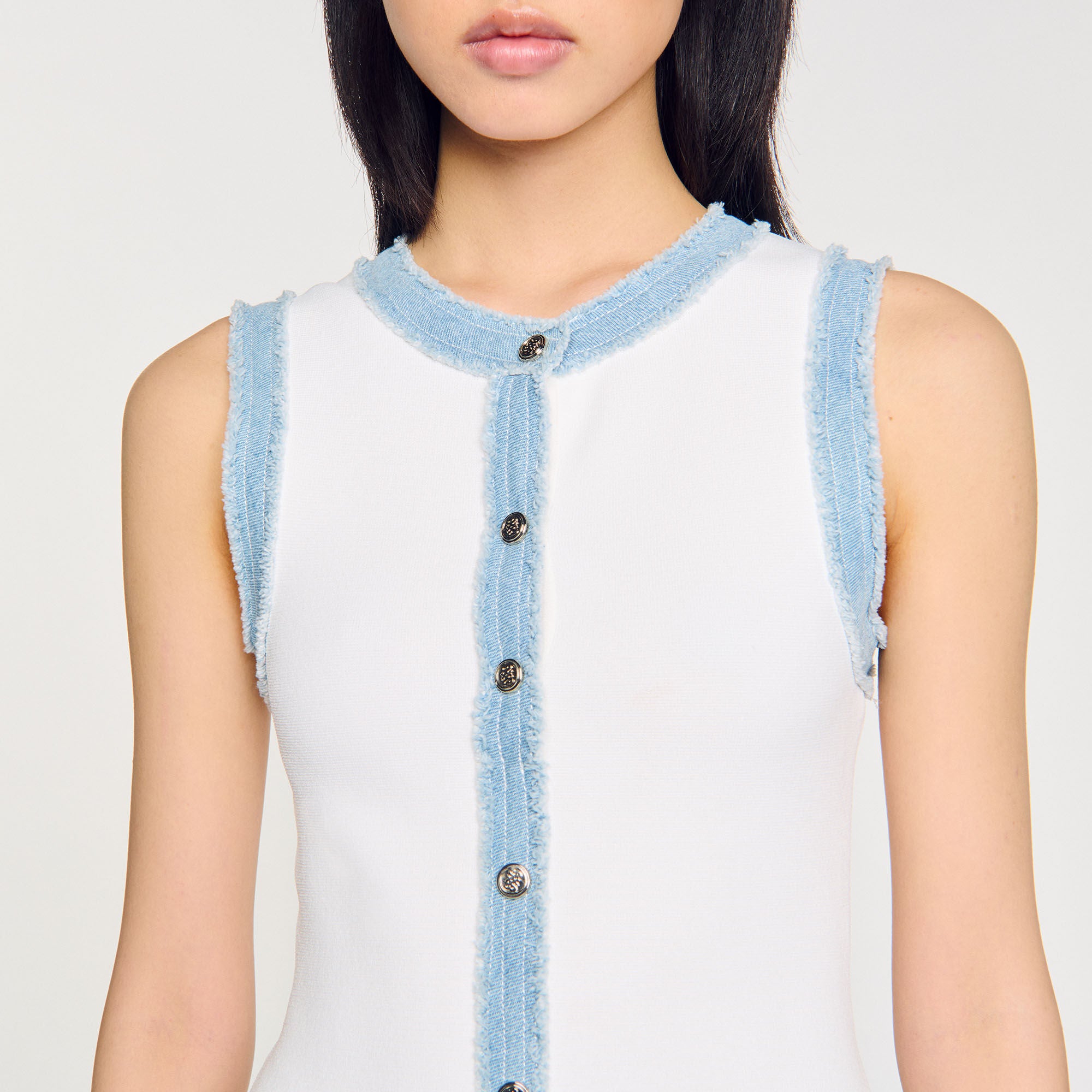 Sandro / Mini knit dress with ruffles Ecru