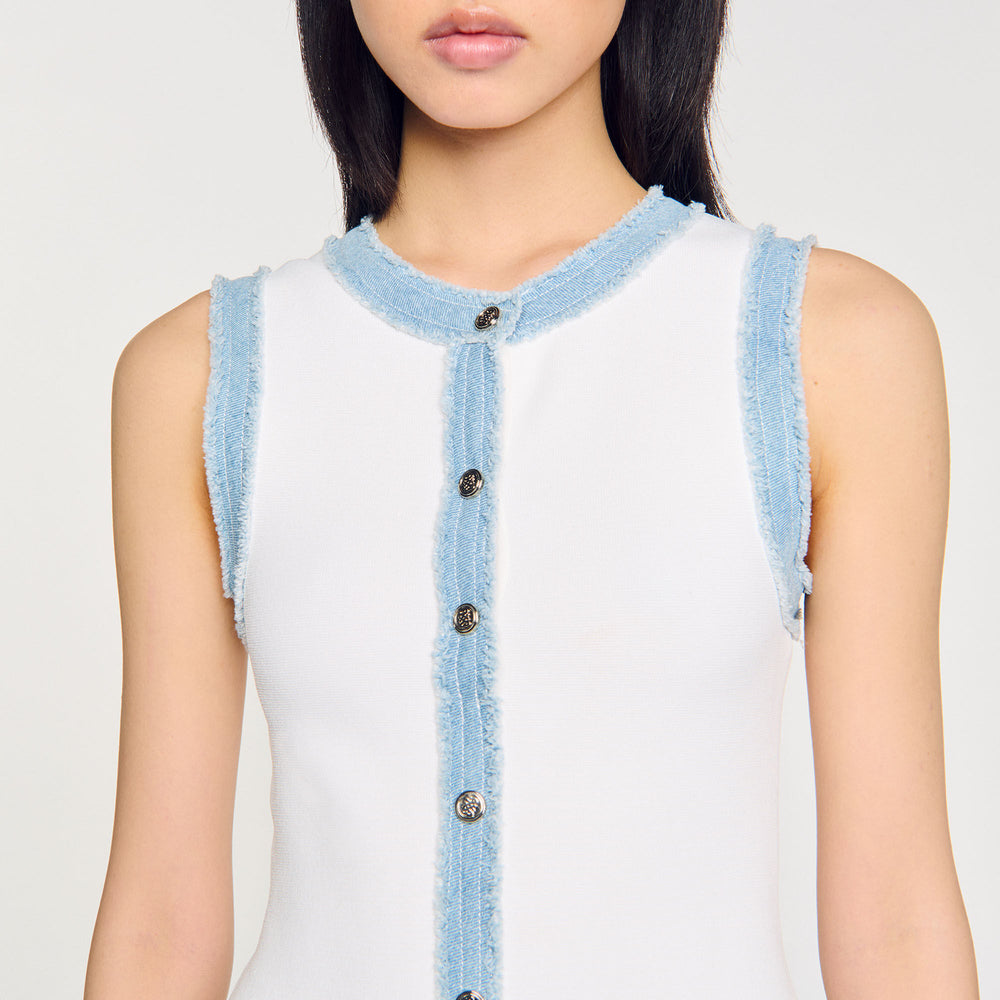 Sandro / Mini knit dress with ruffles Ecru