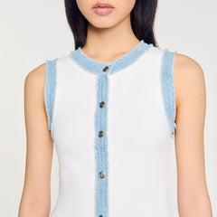 Sandro / Mini knit dress with ruffles Ecru